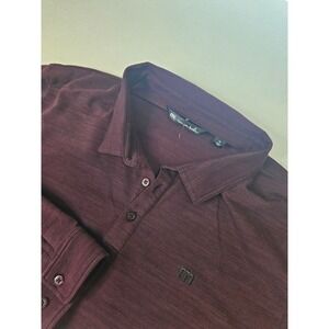TravisMathew Polo Shirt Mens XL Burgundy Long Sleeve Heathered Button Cuff Golf